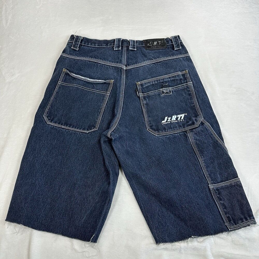 Vintage JZR77 Urban Wear Mens 34 Blue Contrast Stitch Carpenter Shorts Baggy Y2K